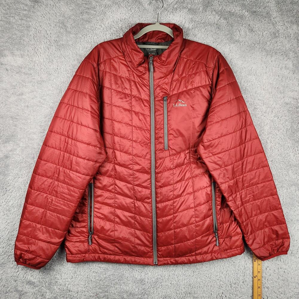 LL Bean Primaloft Packaway Jacket Mens XL Red Puffer Quilted Full Zip Insulated